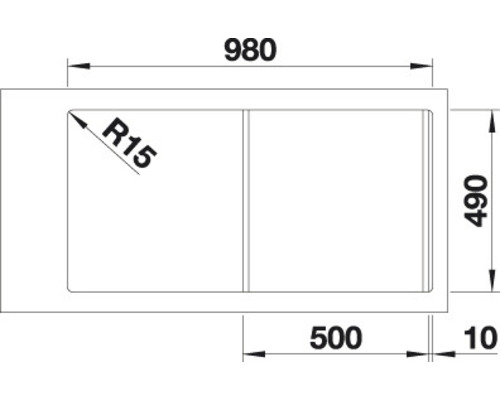 Technische Zeichnung eines Spülbeckens mit Maßangaben