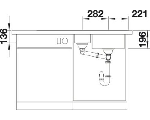 Technische Zeichnung eines Spülbeckens mit Maßen