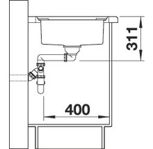 Skizze einer Spüle mit den Maßen 311 mm Höhe und 400 mm Breite.