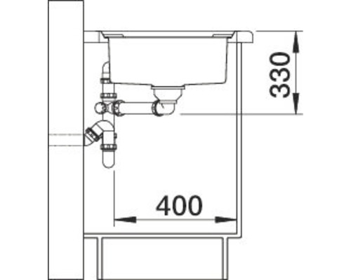 Technische Zeichnung eines Waschbeckens mit Abmessungen 330 und 400.