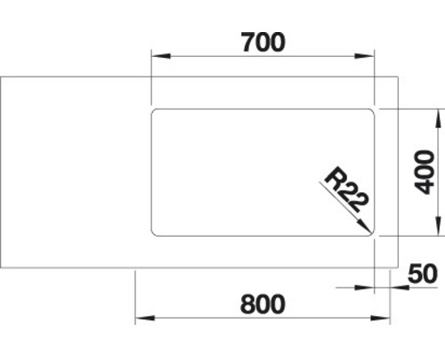 Technische Zeichnung einer Spüle mit den Maßen 700, 800, 400 und 50.