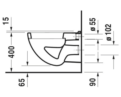 Technische Zeichnung eines Wand-WCs mit Maßangaben
