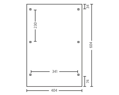 Technische Zeichnung mit Maßangaben: 404 x 604 Millimeter