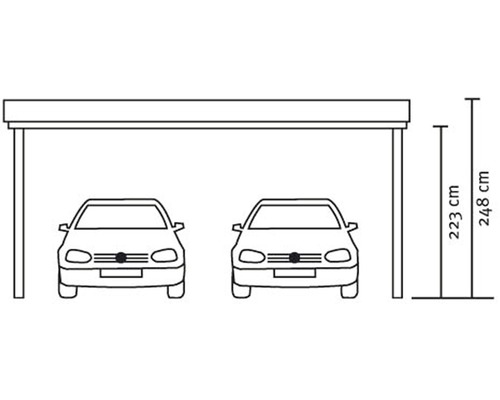 Doppelcarport mit Maßangaben und zwei Autos