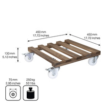 Pflanzenroller aus Holz, 450x450 Millimeter, mit Rollen
