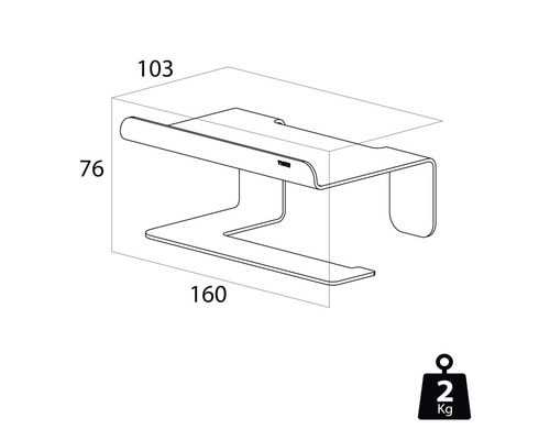 Technische Zeichnung des Wandregals mit Maßangaben und Gewicht.