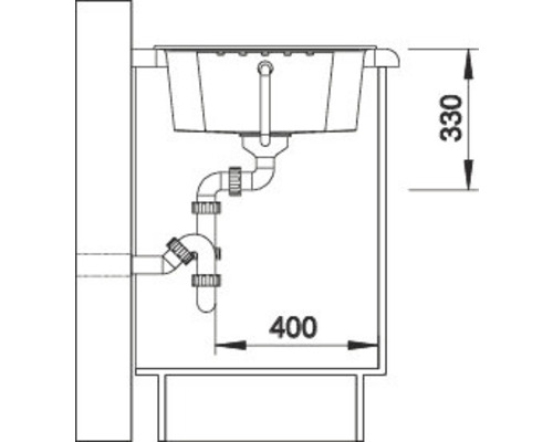 Zeichnung eines Waschbeckens mit Abmessungen: 330 x 400 mm