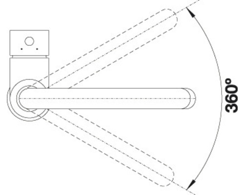 Technische Zeichnung eines Türgriffs mit 360 Grad Drehwinkel