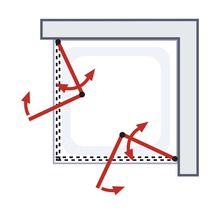 Illustration einer Duschkabinentür, die sich nach innen und außen schwenken lässt