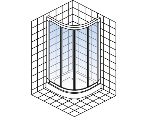 Dusche mit Eckeinstieg vor gefliester Wand