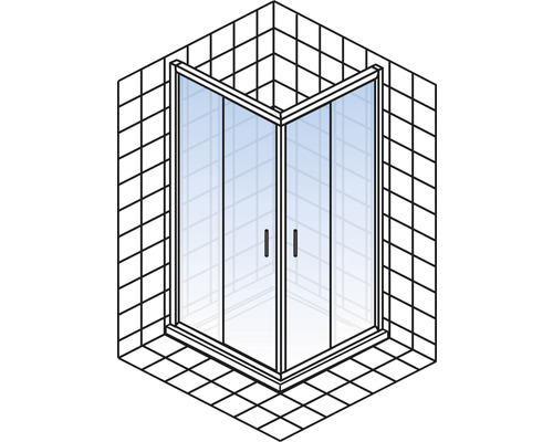 Eckdusche mit zwei Drehtüren im Badezimmer
