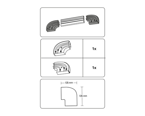 Installationsanleitung für Eckstück mit den Maßen 135 mm x 135 mm