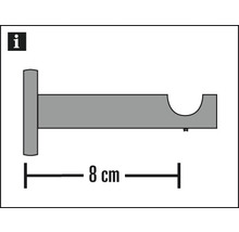 Gardinenstangenhalterung mit Angabe der Länge von 8 cm