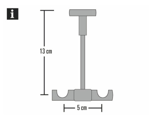 Technische Zeichnung eines Halters mit den Maßen 13 cm Höhe und 5 cm Breite.