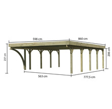 Holzcarport mit Maßangaben