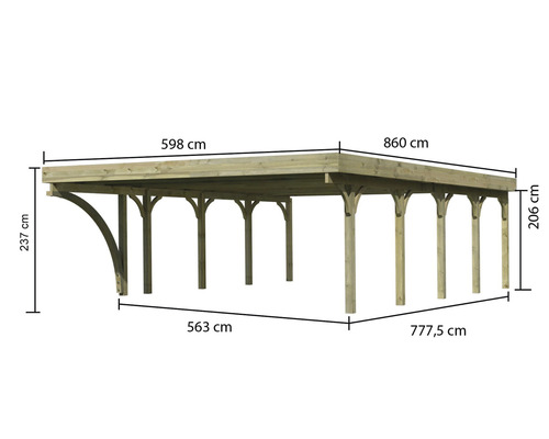 Holzcarport mit Maßangaben