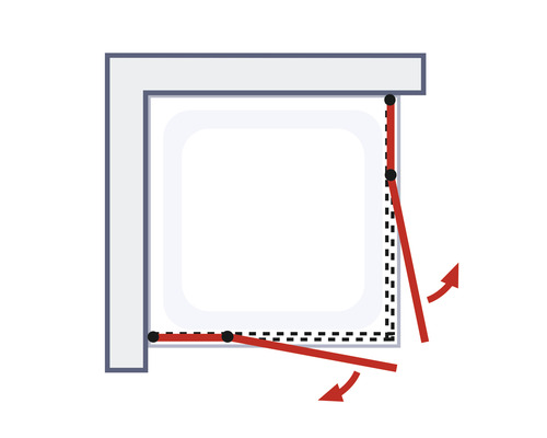 Illustration einer Duschkabine mit Drehtürfunktion