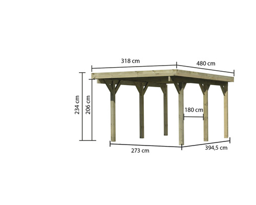Abbildung eines Carports mit Maßangaben.