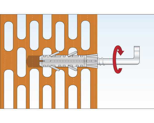 Befestigung einer Schraube mit Dübel in einem Lochziegel