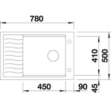 Technische Zeichnung eines Spülbeckens mit den Maßen 780 x 500 mm