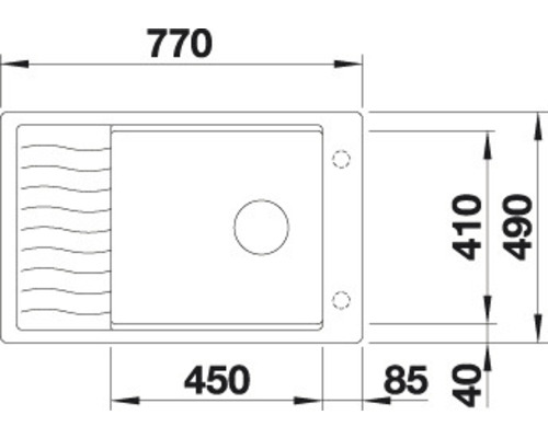 Zeichnung eines Spülbeckens mit Maßangaben