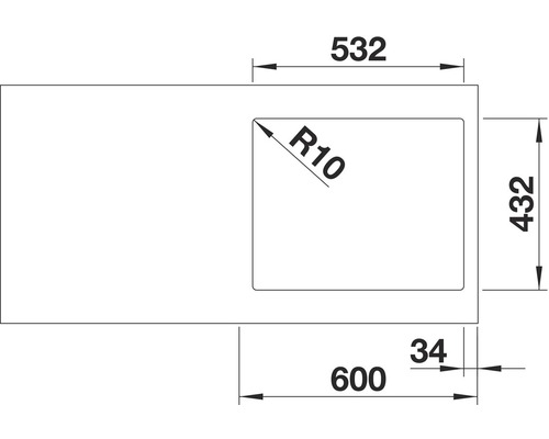 Technische Zeichnung eines Waschtisches mit Maßangaben