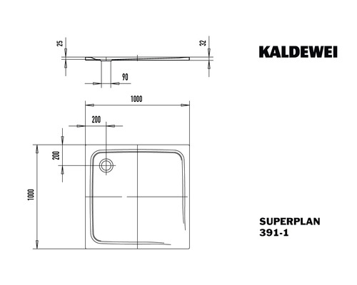 Kaldewei Superplan 391-1 Duschtasse technische Zeichnung