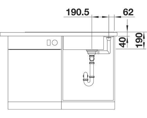 Skizze eines Spültischunterschranks mit Maßangaben