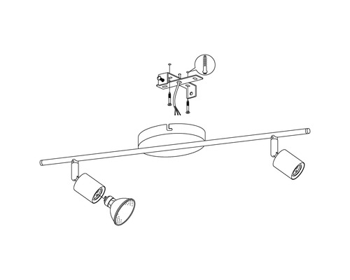 Zeichnung einer Schienenleuchte mit Montageanleitung