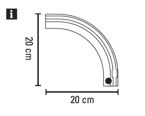 Abbildung einer Viertelkreis-Duschdichtung mit den Maßen 20 mal 20 Zentimeter.