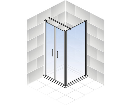 Eckdusche mit zwei Türen im Badezimmer