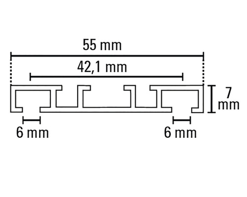 Technische Zeichnung eines Profils mit den Maßen 55 mm, 42,1 mm, 7 mm und 6 mm.