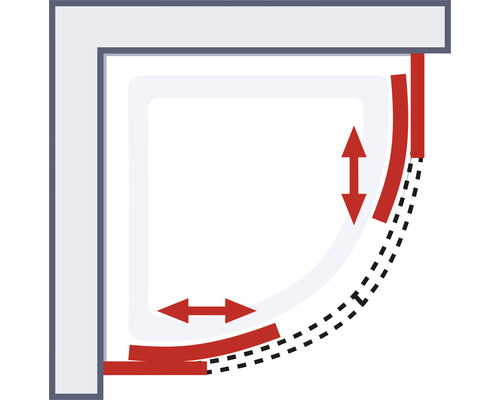 Illustration einer Duschkabine mit Verstellbereich