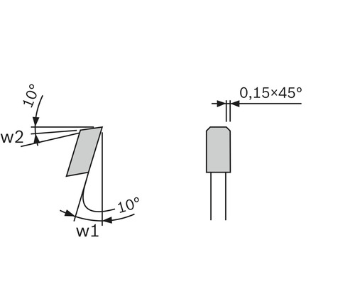 Technische Zeichnung eines Drehmeißels mit Winkelangaben