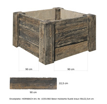 Blumenkasten aus Beton in Holzoptik mit den Maßen 90 x 90 Zentimeter