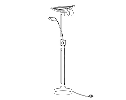 Explosionszeichnung einer Stehleuchte mit Lesearm