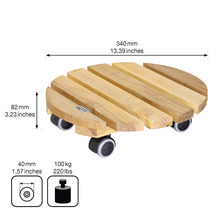 Runder Pflanzenroller aus Holz mit Rollen und den Maßen 340 mm breit und 82 mm hoch