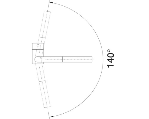 Diagramm zeigt einen Schwenkbereich von 140 Grad.