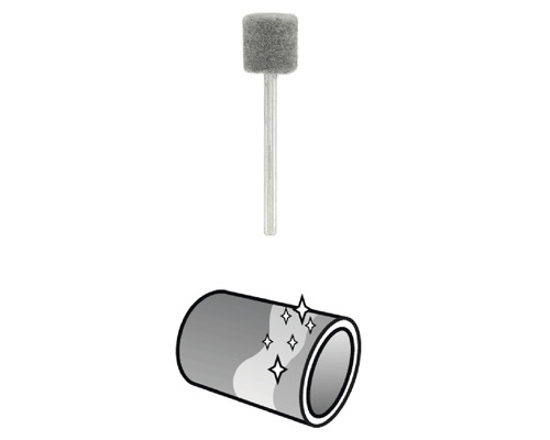 Polierstift für die Oberflächenbearbeitung mit Illustration eines polierten Rohres.