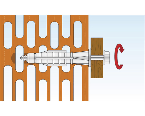 Befestigung einer Schraube mit Dübel in einem Lochstein