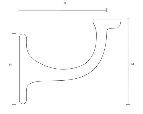 Technische Zeichnung einer Wandhalterung mit Maßangaben