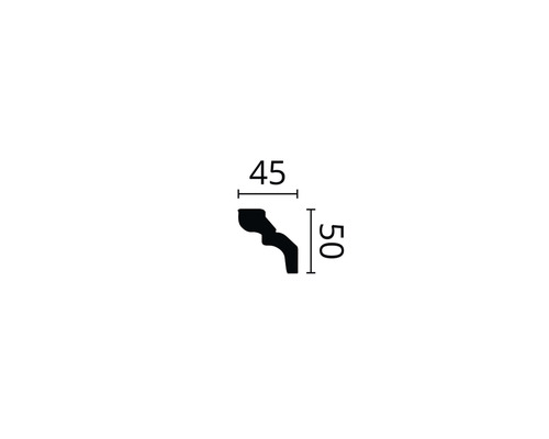 Schemazeichnung einer Zierleiste mit den Maßen 45 mal 50.
