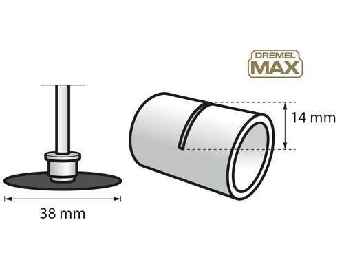 Dremel Schleifband und Schleifdorn, Größe 38 Millimeter und 14 Millimeter