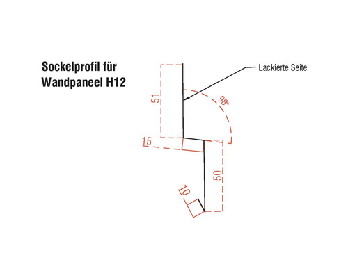 Sockelprofil für Wandpaneel H12 mit Maßangaben