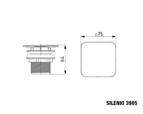 Technische Zeichnung Ablaufgarnitur mit Maßangaben