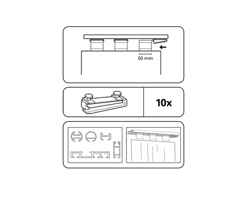 Darstellung zur Gardinenmontage mit Zubehör