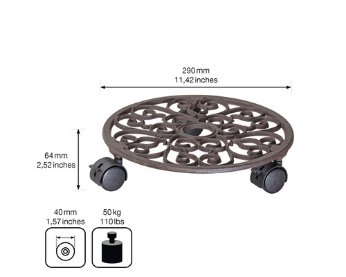 Pflanzenroller aus Metall mit Rollen, Durchmesser 290 Millimeter