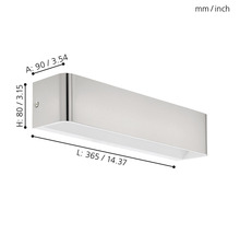 Wandleuchte mit den Maßen 365 mal 90 mal 80 Millimeter.