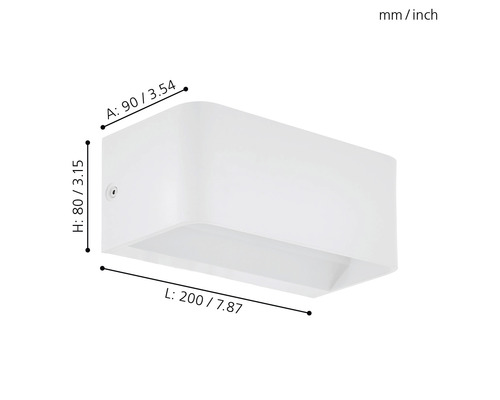 Abmessungen einer weißen Wandleuchte