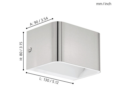 Wandleuchte aus Metall mit Größenangaben